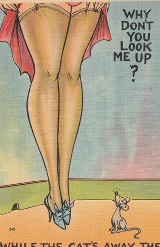 Vintage Unused Postcard: c: Comic:  While the Cat's Away