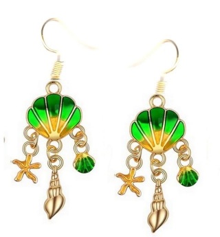 GP ENAMEL GREEN SHELL DANGLE EARRINGS LOT 2 (PLEASE READ DESCRIPTION