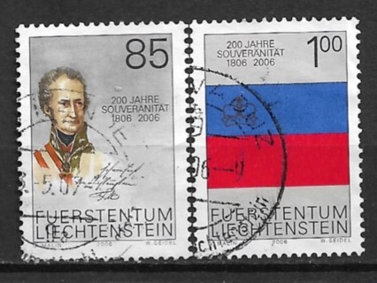 2006 Liechtenstein Sc1352-3 Prince Johann I & national Flag used SCV$2.80