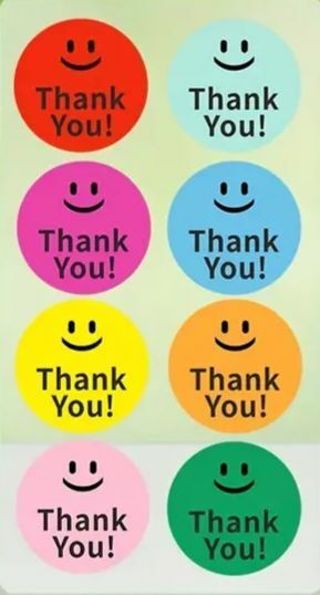 ➡️⭕(8) 1" SMILEY FACE 'Thank You!' STICKERS!!⭕