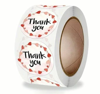 ➡️♥️⭕SPECIAL⭕❤️(32) 1" TINY HEARTS WREATH 'Thank you' STICKERS!!⭕ VALENTINE'S DAY♥️