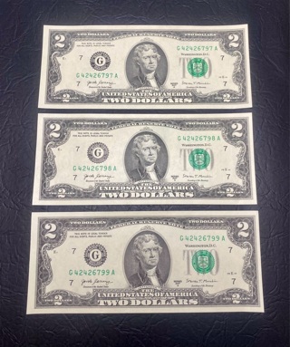 Gorgeous 2017 A Series Sequential Two Dollar Bills !!