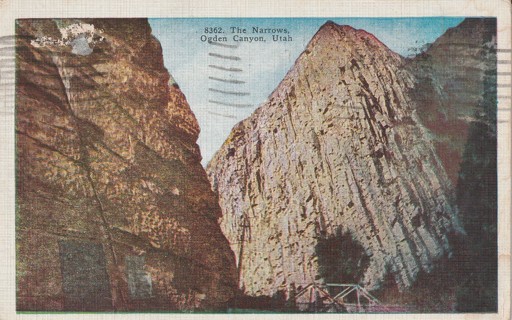 Vintage Used Postcard: 1945 The Narrows, Ogden Canyon, UT