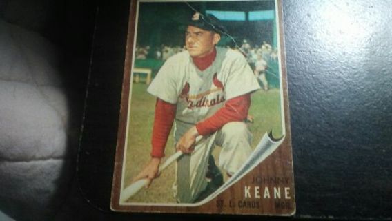 1961/1962 TOPPS JOHNNY KEANE ST. LOUIS CARDINALS BASEBALL CARD# 198 HAS CONDITION ISSUES