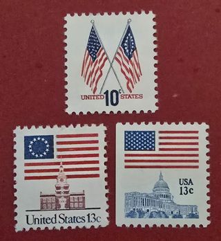 Three Mint Flag US Postage Stamps