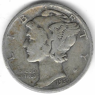1939 Mercury Dime 90% Silver U.S. 10 Cent Coin