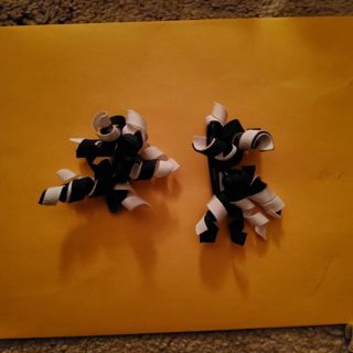 Navy blue and white ribbon hair clips