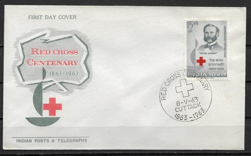 1963 India Sc373 Centenary of the International Red Cross FDC