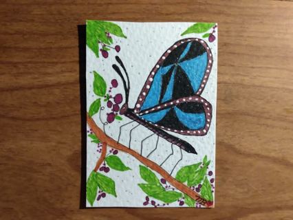 Original, Watercolor Painting 2-1/2"X 3/1/2" Dragonfly by Artist Marykay Bond