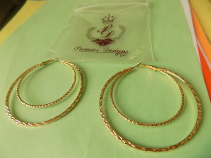 Premiere designs 2 1/2 inch goldtone twisted hoop earrings double hoops