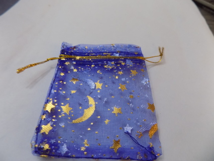 Blue organdy drawstring jewelry bag moon, star # 5