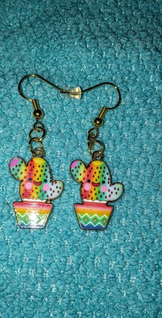 Cute rainbow cactus earrings