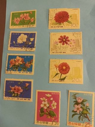 8 Foreign Flower Stamps