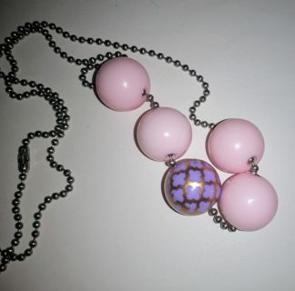 Pink and Purple Beads on Chain Necklace