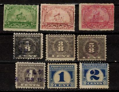 US Old Revenue Proprietary Stamps