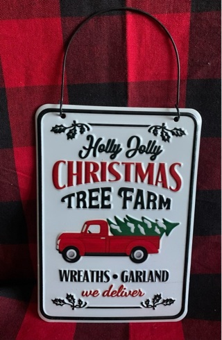 Holly Jolly Christmas Tree Farm Red Truck Metal Wall Sign New 