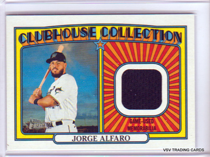 Jorge Alfaro, 2021 Topps Heritage Clubhouse Collection RELIC Card #CCR-JAL, Miami Marlins