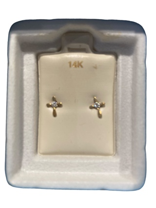 Brand New Cross Earrings ~~~ 14K Gold with Swarovski Crystal Accent