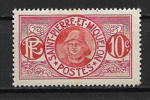 1909 St. Pierre & Miquelon Sc84 10c Fisherman MHR