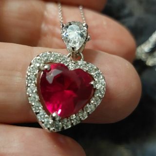 Sterling silver red heart pendant necklace