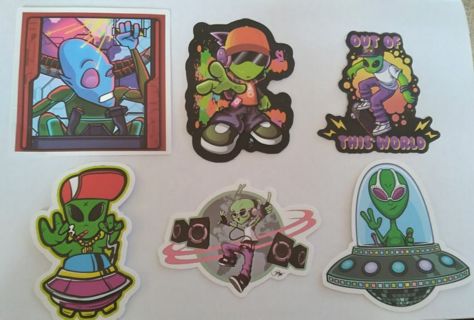 6- "GROOVY ALIEN" STICKERS