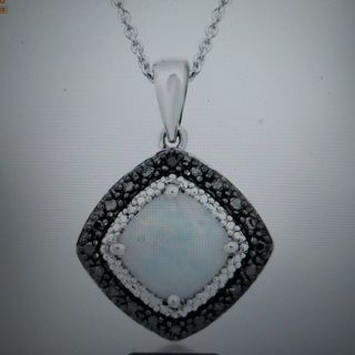 Sterling silver diamond opal necklace