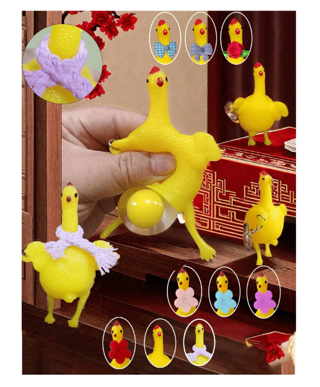 1pc 3.54inch Creative Funny Stress Relief Chicken Laying Egg Shaped Silicone Squeeze Toy