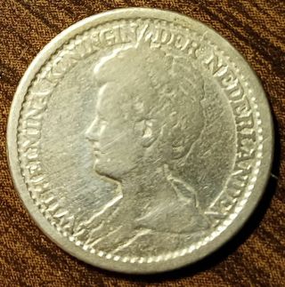 1925 Silver Netherlands 25 Cents Full bold date!