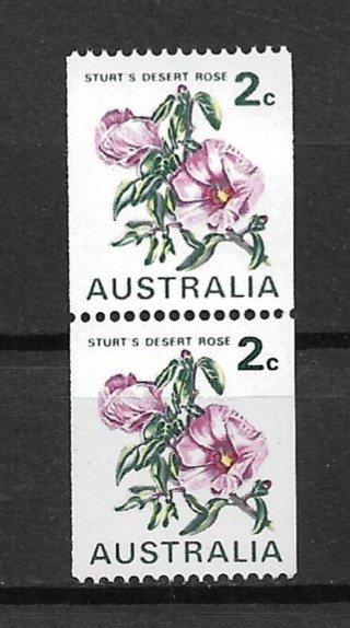 1971 Australia Sc439a 2¢ Sturt Desert Rose MNH coil strip of 2