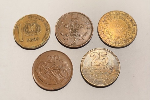 5 Different Quarter Sized Foreign Coins 