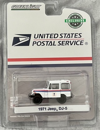 Brand New: Greenlight Collectible 1971 United States Postal Service Miniature Jeep Truck 