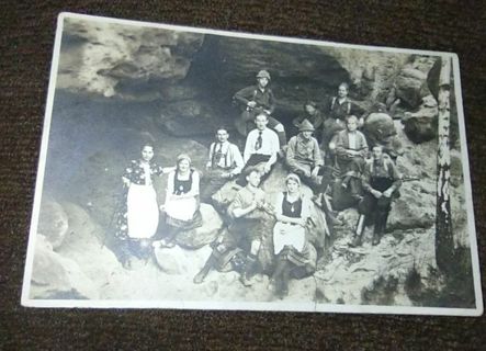 Tiered Antique vintage Old German Postcard Picture cave with men & women