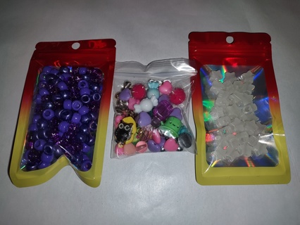 Set of 3 Packs of Beads / Purple Pony Beads / Charms & Cabochons / GIN Stars