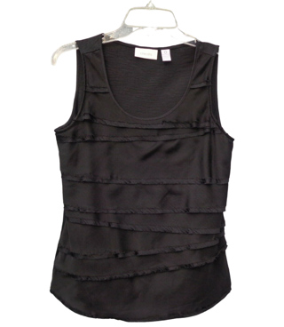Chicos Black Shiny Satin Layered Tiered Sleeveless Dressy Tank Top Sz 0 XS