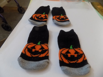 Set of 4 doggie Halloween bootie socks for small dog Jack-a-lantern, & paw prints