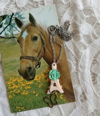 Shabby chic Eiffel tower garden necklace