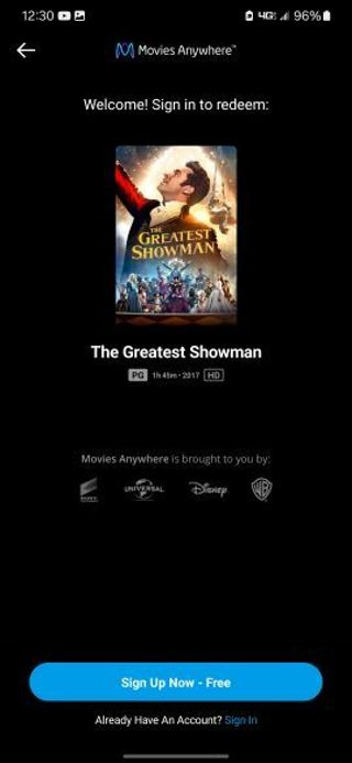 The greatest showman Digital HD movie code MA/VUDU/iTunes