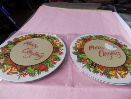 Set of 4 four inch round Merry Christmas coasters