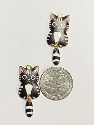 CAT CHARMS~#2~BLACK~WITH MOVEABLE TAILS!~SET OF 2 CHARMS~FREE SHIPPING!