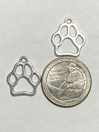 PAW PRINT CHARMS~#5~SILVER~HOLLOW~SET OF 2 CHARMS~FREE SHIPPING!