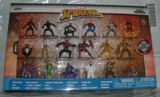 jada marvel series 8 spiderman diecast figures 18pk