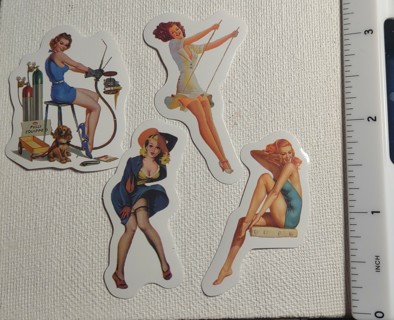 (4) Pin Up Girl Women Vinyl Stickers - Scrapbooking - Craft - Junk Journal