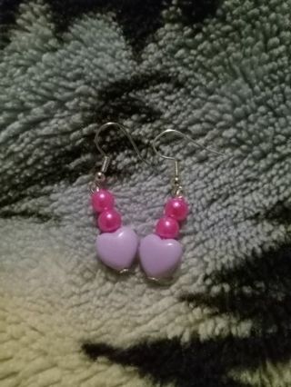Purple and pink heart hook earrings nip