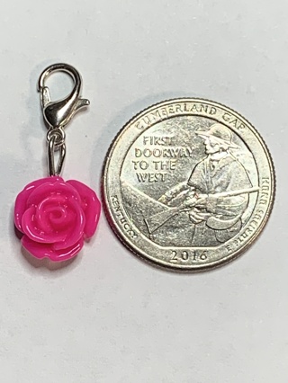 ROSE DANGLE FLOWER CHARM~#17~DARK PINK~1 CHARM ONLY~COMES WITH LOBSTER CLASP ATTACHED~FREE SHIPPING!