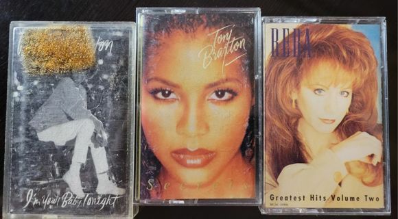 3 Cassette Tapes Whitney Houston, Toni Braxton & Reba McEntire