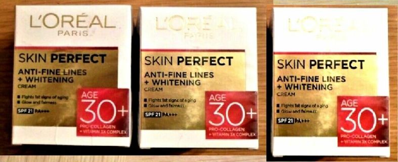 NEW LOT OF 3 L'Oreal Paris Age 30+Anti Fine Line+ spf 21 Skin Perfect Cream 50g