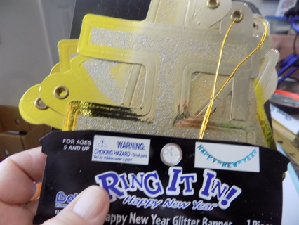 Ring  it in Happy New Years banner gold glittery