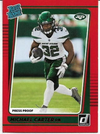 2021 DONRUSS MICHAEL CARTER RED PRESS PROOF ROOKIE CARD