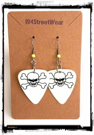 Skull & Crossbones Guitar Pick Earrings B-4