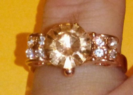 Goldtone With Yellow Cubic Zirconia Ring 7 1/4